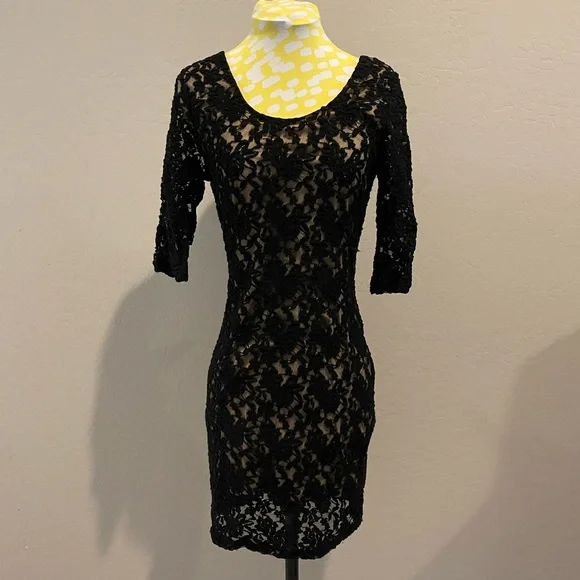 Dresses | Black Lace Form Fitting Dress | Poshmark